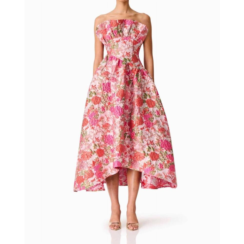NEW ELLIATT floralie strapless gown in pink floral